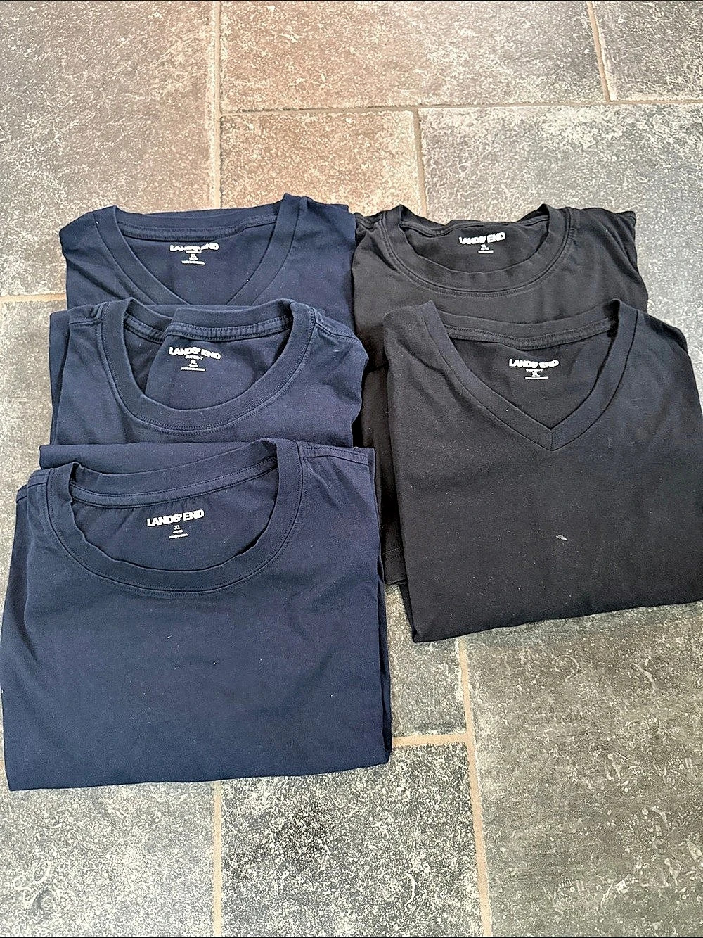 Five Lands' End Short Sleeve T-Shirt Bundle Blue & Black Large